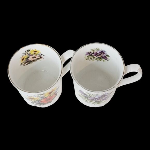 Set Of 2 Elizabethan Fine Bone China Tea Coffee Cups Floral Springtime Blooms - Picture 6 of 11